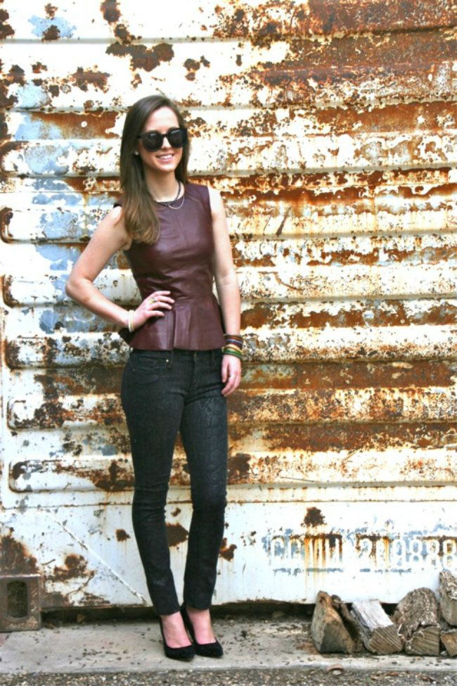 H&M Leather Peplum Top and Snakeskin Jeans