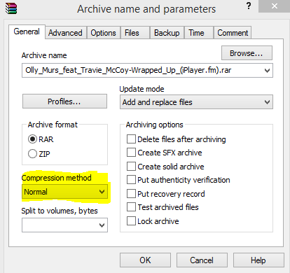 The original add to archive window of winrar The original add to archive window of winrar