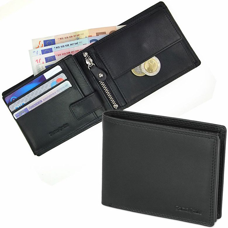 Samsonite Wallet 54792 Men&#39;s Black Leather Coin Compartment Trifold Genuine New