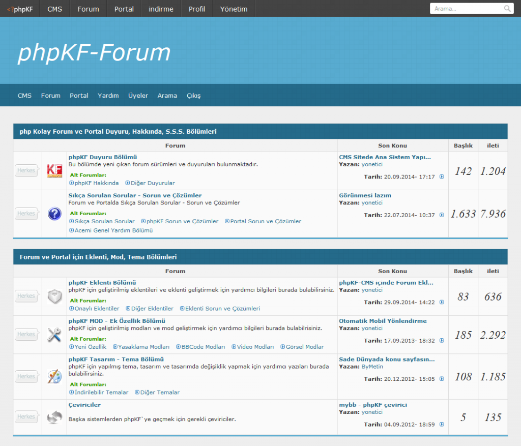 Mybb ve Vbulletin Alternatifi Ücretsiz Forum “PhpKF”